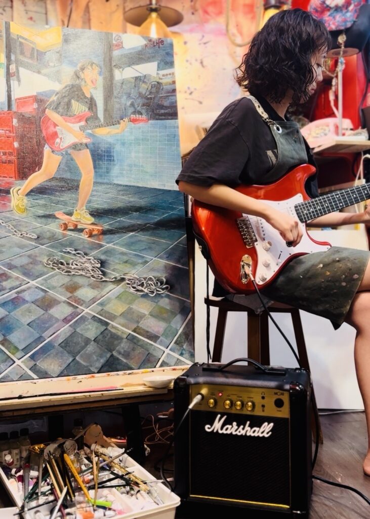 【 博愛里 】（Bo'ai Village）
March 2025
Oil paint on canvas
1000×750mm

Self-portrait at 21
This is in my beloved place, Kaohsiung🇹🇼
With artist
Rin Northwind