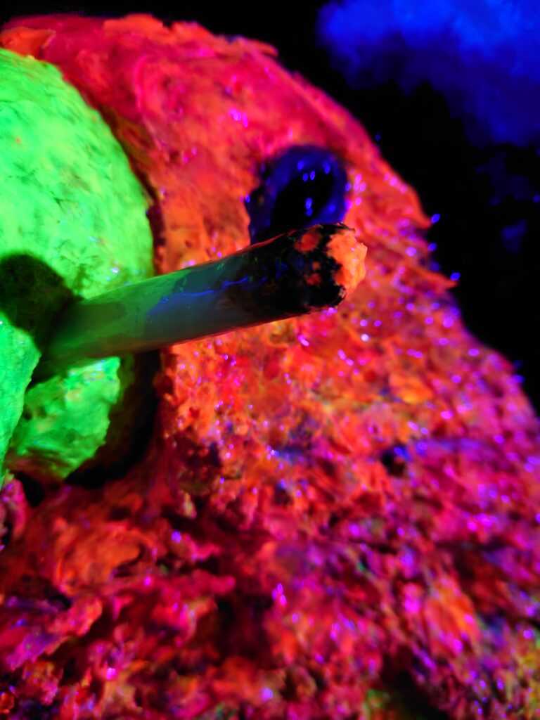 【 的屋のなごちゃん 】
(Nago-chan, the festival stall girl)
January 2023
Canvas, acrylic paint, phosphorescent paint, stone clay, aluminum foil, wire
P15 (652 × 500mm)
Detail2
Rin Northwind
リン ノースウィンド