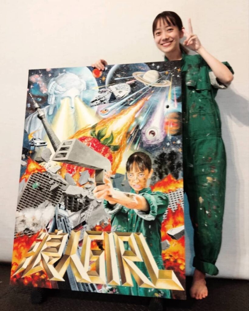 【浪人GIRL】 June 2021 Acrylic on paper mounted on wood panel 1160×870mm With artist Rin Northwind リン ノースウィンド