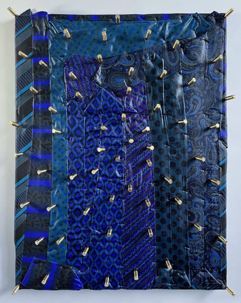 【The humanism starry night】
2023
Handmade necktie, canvas, live ammunition, acrylic paint, clear spray

Rin Northwind
リン ノースウィンド