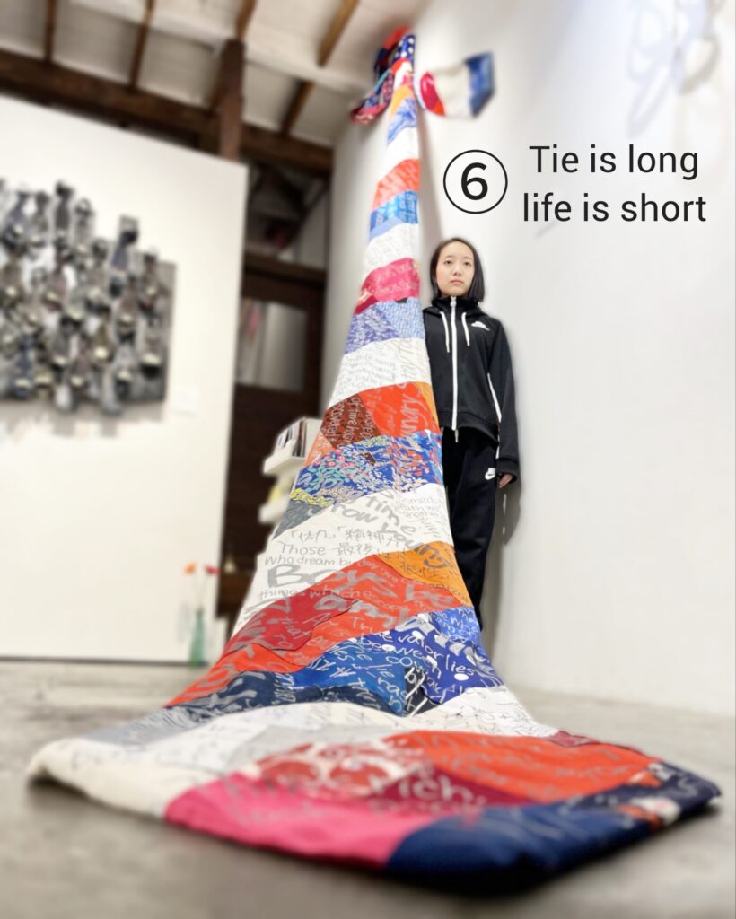 【Tie is long life is short】 2023 Vintage fabric, pen With artist Rin Northwind リン ノースウィンド