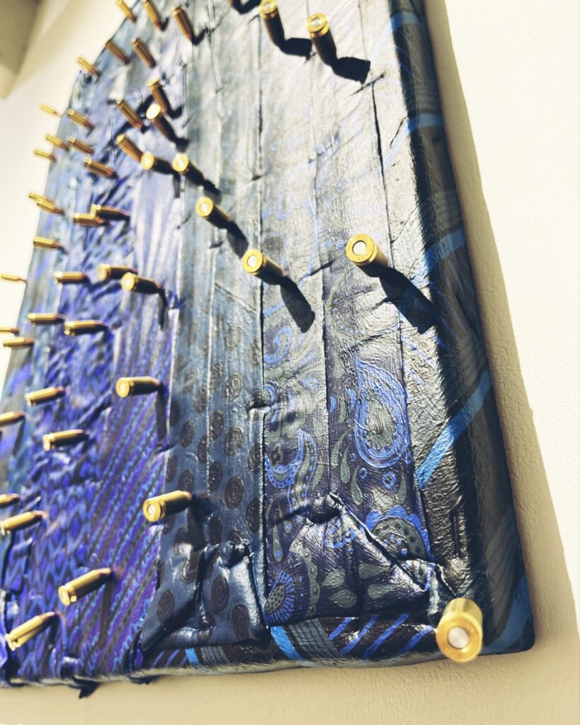 【The humanism starry night】
2023
Handmade necktie, canvas, live ammunition, acrylic paint, clear spray
Detail4
Rin Northwind