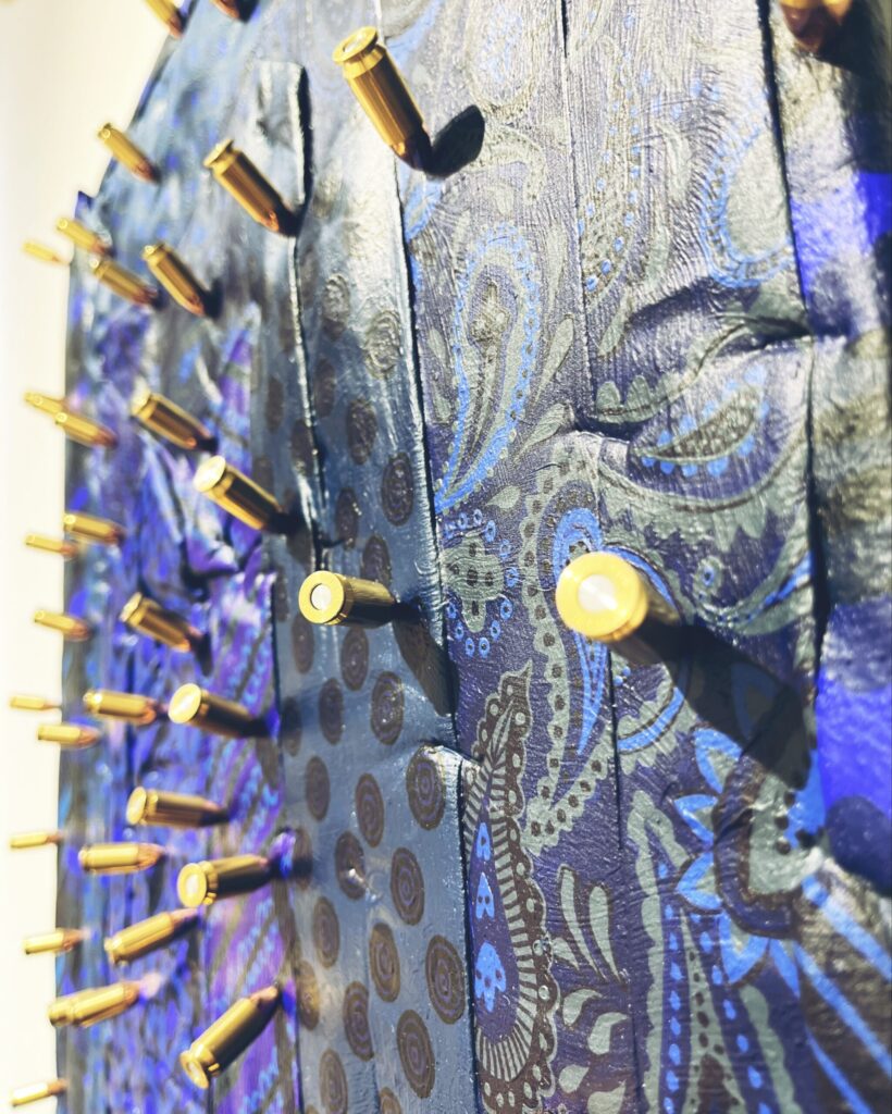 【The humanism starry night】
2023
Handmade necktie, canvas, live ammunition, acrylic paint, clear spray
Detail2
Rin Northwind