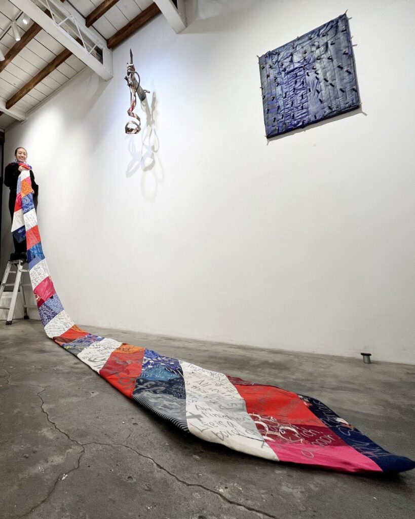 【Tie is long life is short】 2023 Vintage fabric, pen With artist2 Rin Northwind リン ノースウィンド