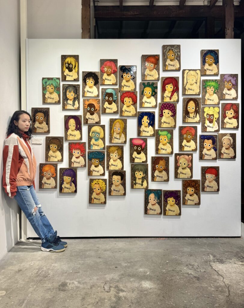 【1000 Uneqi by ChatGPT×RIN NORTHWIND】#001~#046/1000 2025 A4 oil-stained wooden panel, oil paint, urethane varnish, BB pellets, other materials H297mm W210mm D25mm 
With artist
Rin Northwind