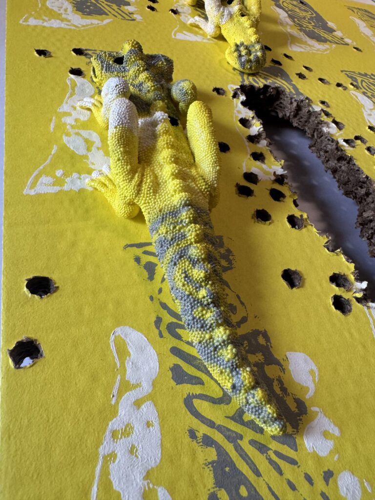 【猛毒SESSION #005】detail 4 2024 Resin, cardboard, acrylic paint, water-based paint, magnets, wooden frame, varnish H:900 W:600 D:44 Price(TWD): 60,000 Rin Northwind