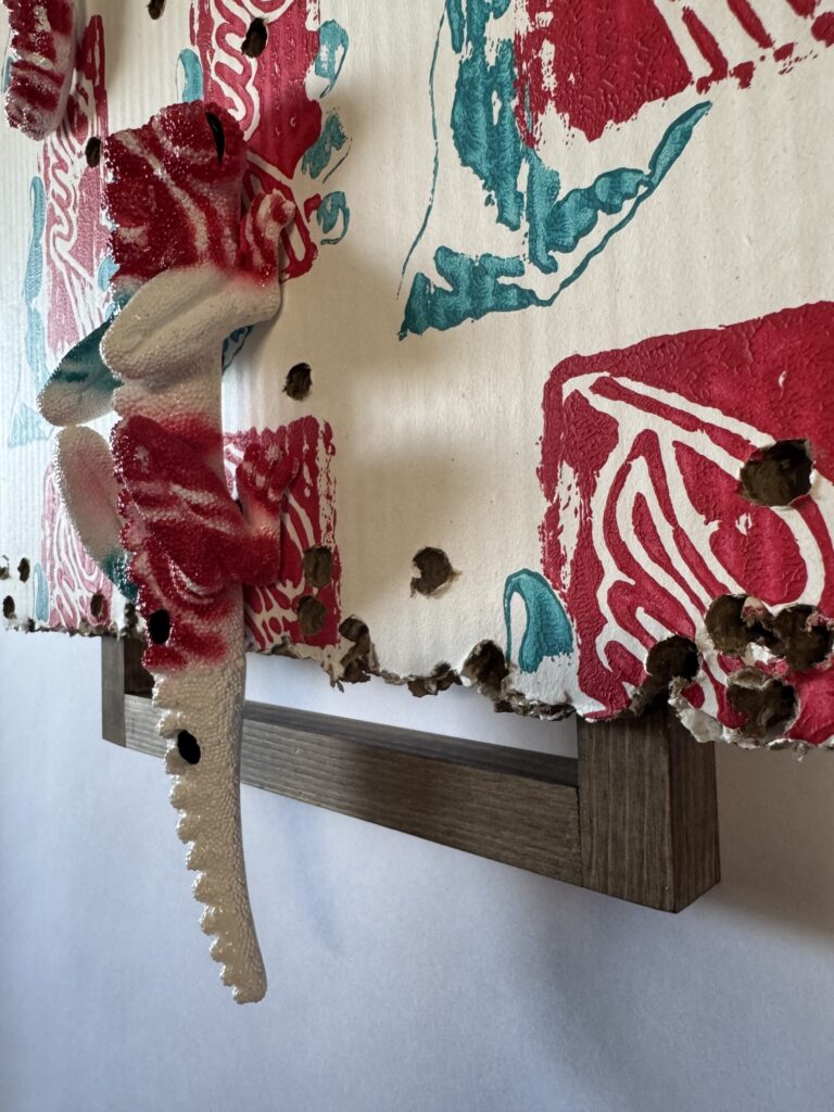 【猛毒SESSION #012】 2024 Resin, cardboard, acrylic paint, water-based paint, magnets, wooden frame, varnish H:580 W:450 D:44 Price(TWD): 40,000 Rin Northwind