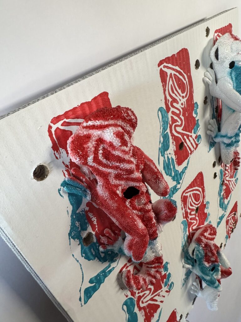 【猛毒SESSION #012】 2024 Resin, cardboard, acrylic paint, water-based paint, magnets, wooden frame, varnish H:580 W:450 D:44 Price(TWD): 40,000 Rin Northwind