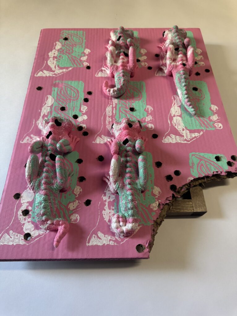 【猛毒SESSION #008】 2024 Resin, cardboard, acrylic paint, water-based paint, magnets, wooden frame, varnish H:600 W:450 D:44 Price(TWD): 45,000 Rin Northwind