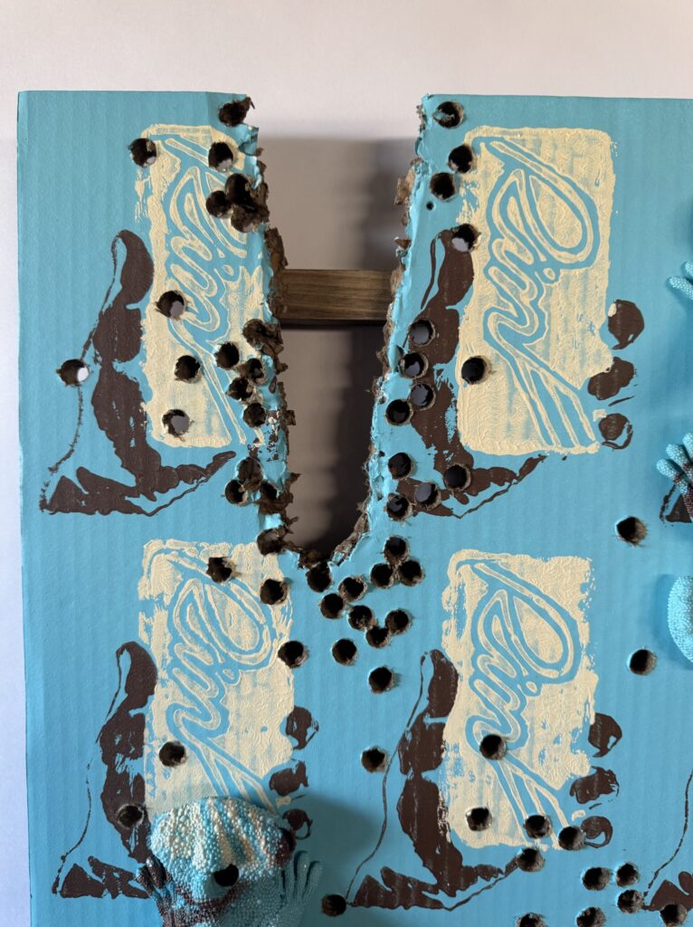 【猛毒SESSION #009】 2024 Resin, cardboard, acrylic paint, water-based paint, magnets, wooden frame, varnish H:600 W:450 D:44 Price(TWD): 35,000 Rin Northwind