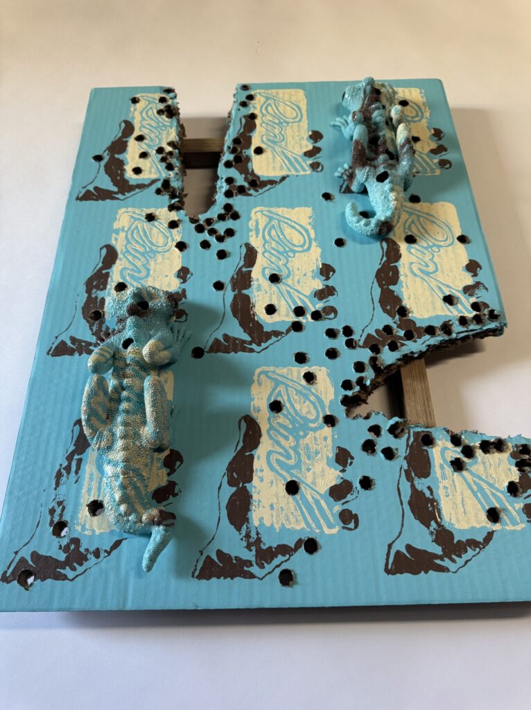 【猛毒SESSION #009】 2024 Resin, cardboard, acrylic paint, water-based paint, magnets, wooden frame, varnish H:600 W:450 D:44 Price(TWD): 35,000 Rin Northwind